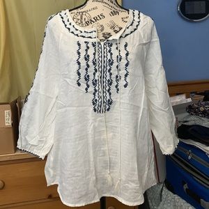 White, Blue-Patterned Dressbarn Blouse